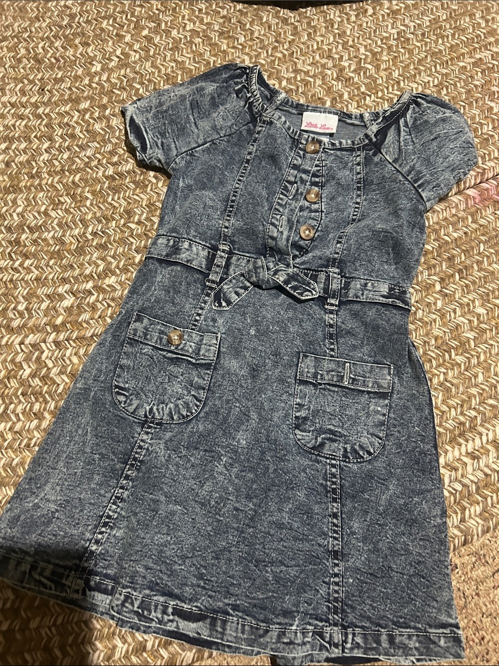Little Lass Washed Denim Short-Sleeve Dress - Gray